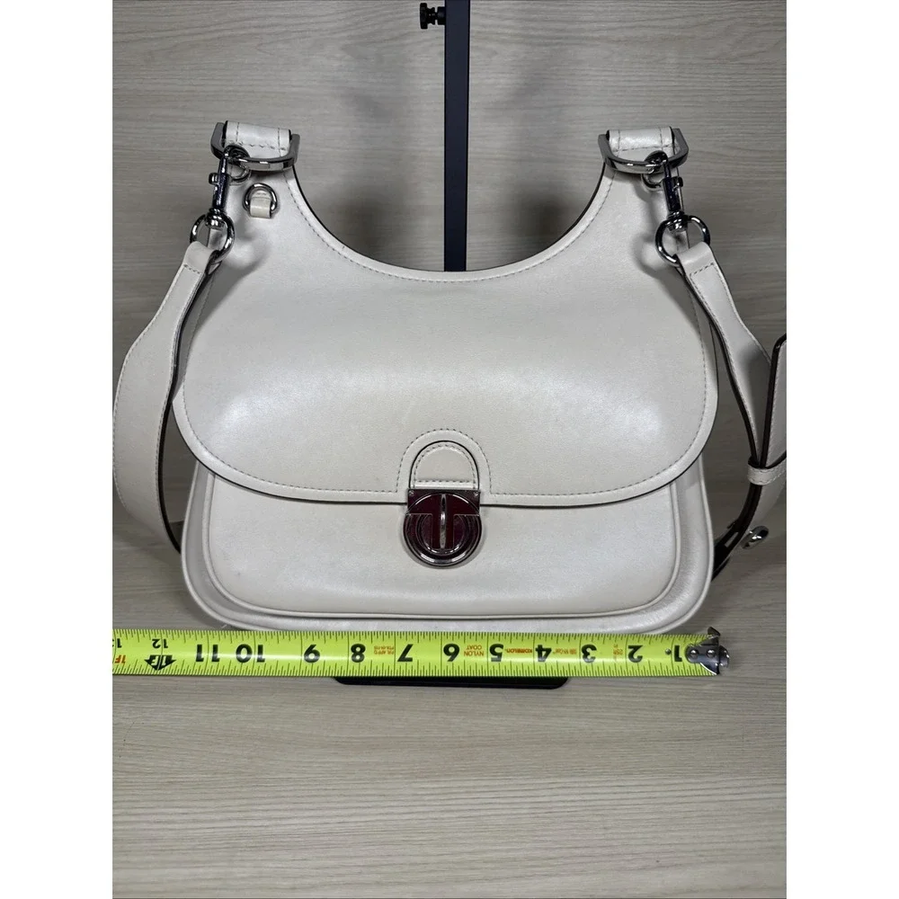 Tory Burch Cream Smooth Leather James Saddle Bag Silver Hardware‎ Adjustable